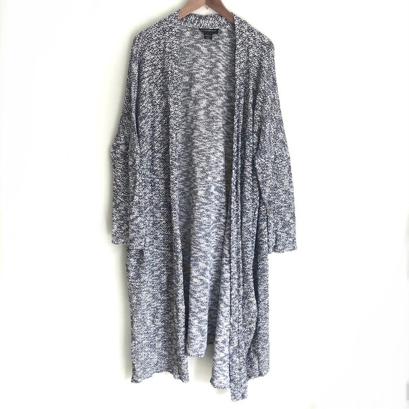 Lane Bryant Long Duster Sweater Open Front Loose Knit Cardigan Blue Marled - Picture 1 of 11